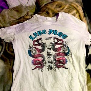 White “live free” snake t shirt